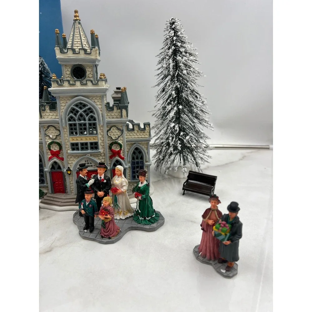 Lemax Carole Towne St John Church Wedding Set 2001 Christmas Village Lit Boxed